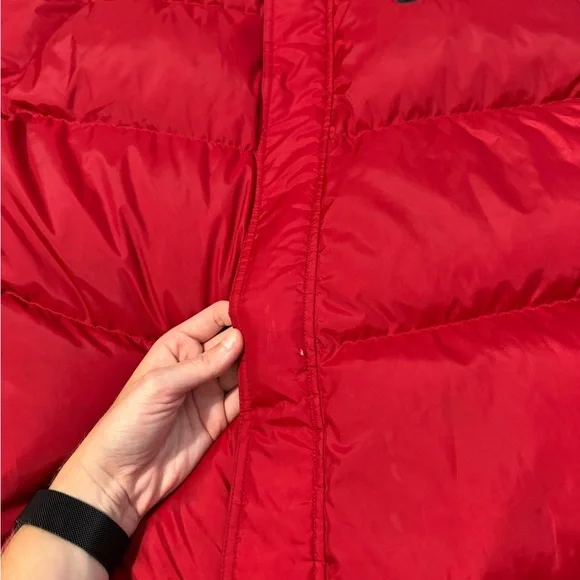 VTG Nike Puffer Down Filled Coat Mens Large Red Back Center Swoosh Y2K